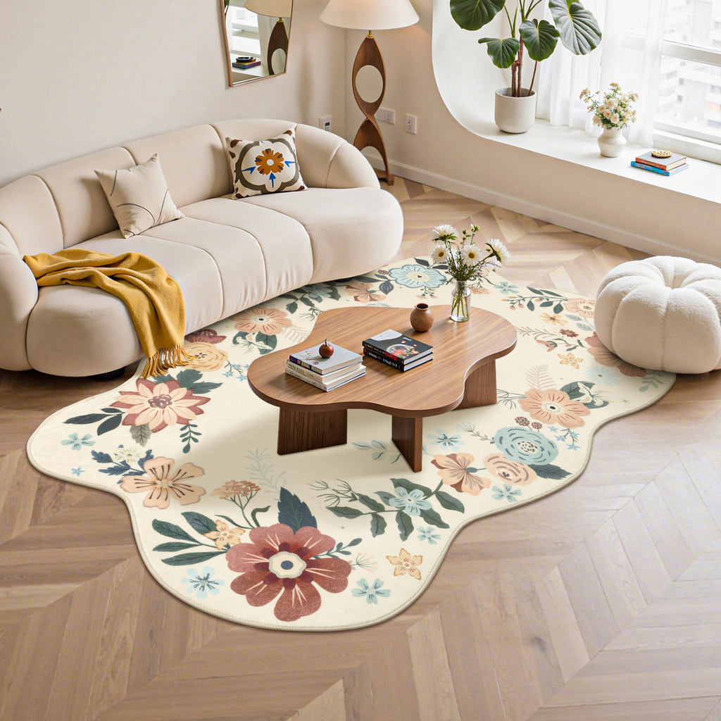 MeyJey Runner Rug Hallways, Non-Slip Machine Washable Floral Area Rug Indoor Carpet Floor Rug for Bedroom/Dining/Living/Laundry Room/Kitchen Bathroom，Beige