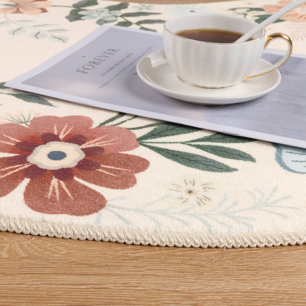 MeyJey Runner Rug Hallways, Non-Slip Machine Washable Floral Area Rug Indoor Carpet Floor Rug for Bedroom/Dining/Living/Laundry Room/Kitchen Bathroom，Beige
