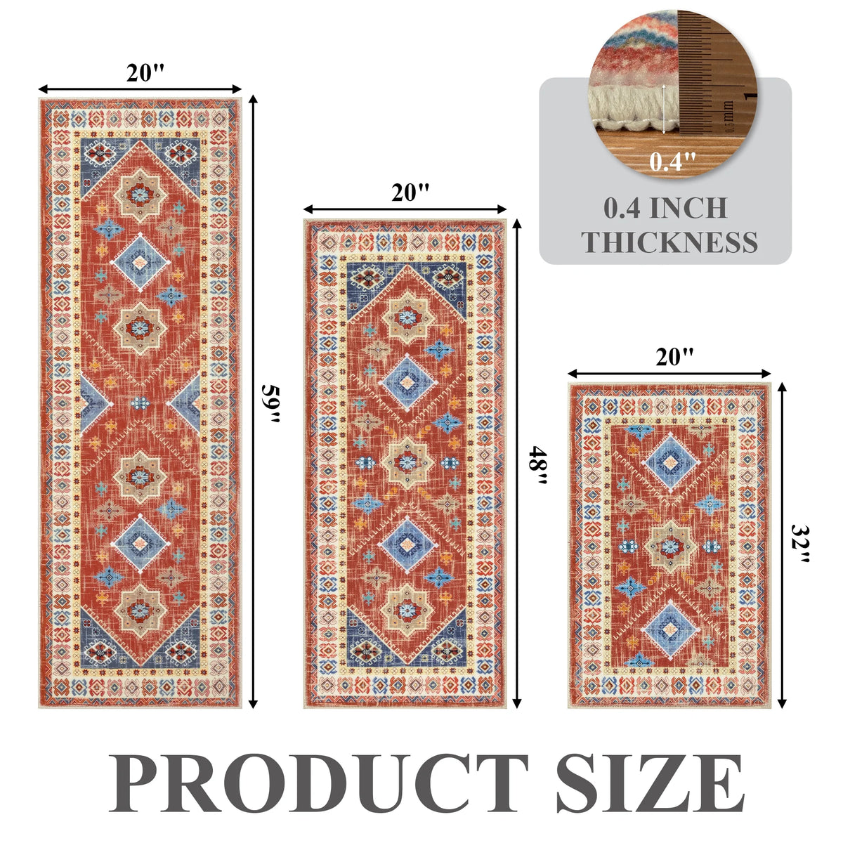 eyJey Vintage Kitchen Rug Set, 3 Piece Non-Slip Kitchen Mat Machine Washable Runner Rug for Home Floor and Living Room