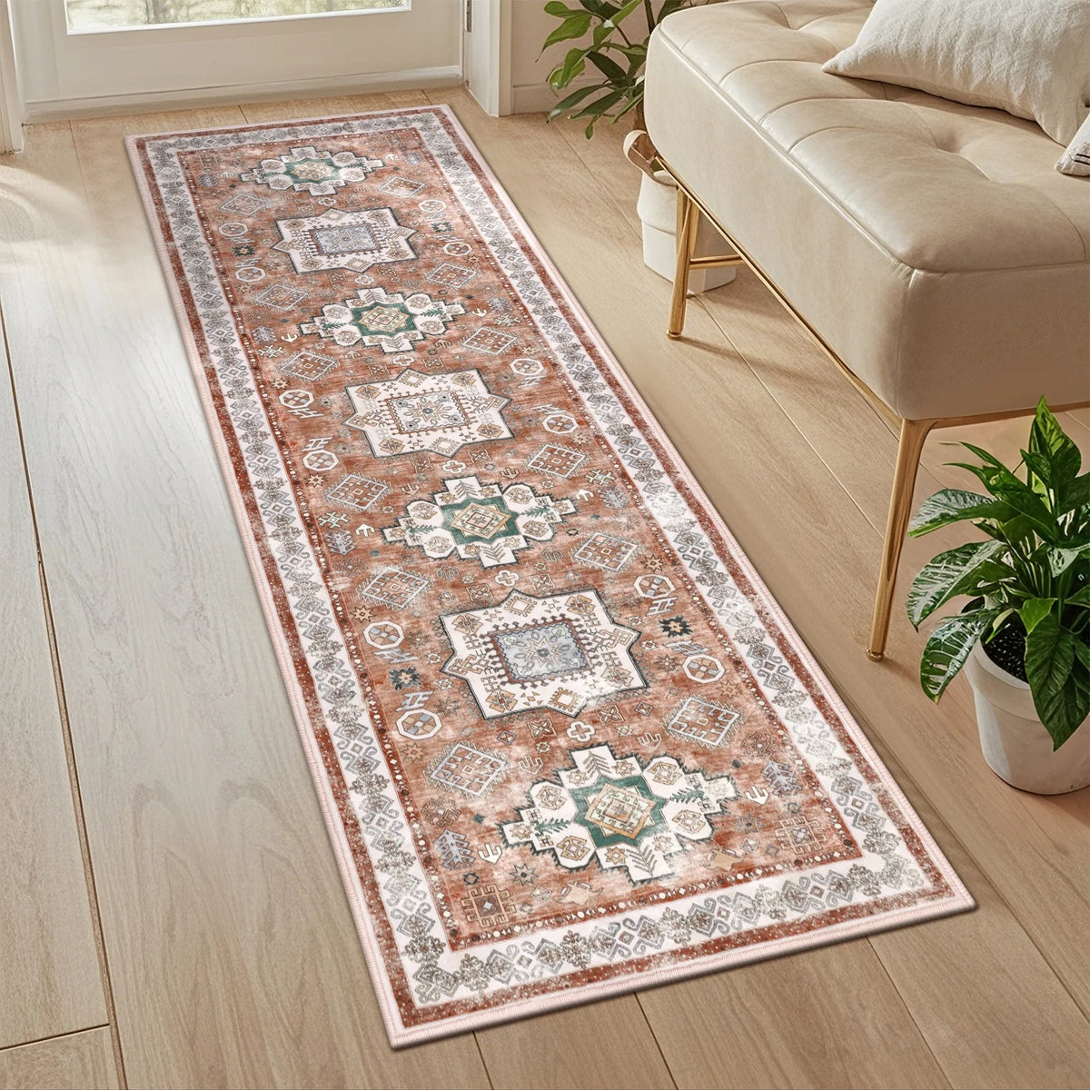 MeyJey 2'x6' Oriental Vintage Runner Rug for Hallways, Non-Slip Machine Washable Area Rug for Bedroom/Living/Dining/Laundry Room Carpet