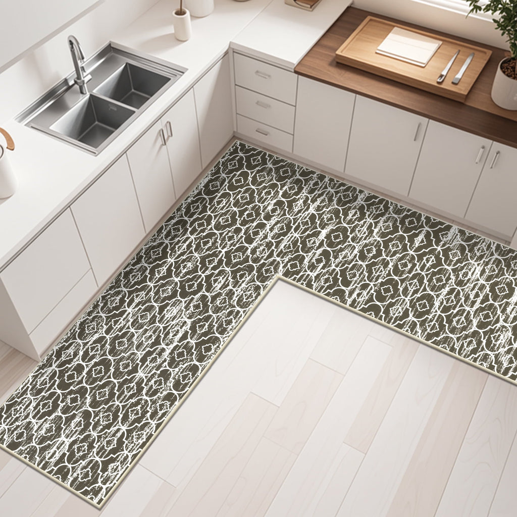 MeyJey L Shape Kitchen Mat, Anti-Slip Corner Kitchen rug for Floor, 1 Piece L Shape Rug, Absorbent Runner in Front of Sink, Washable Floor Rugs for Home,Kitchen(L-24”x 71”x 71”)