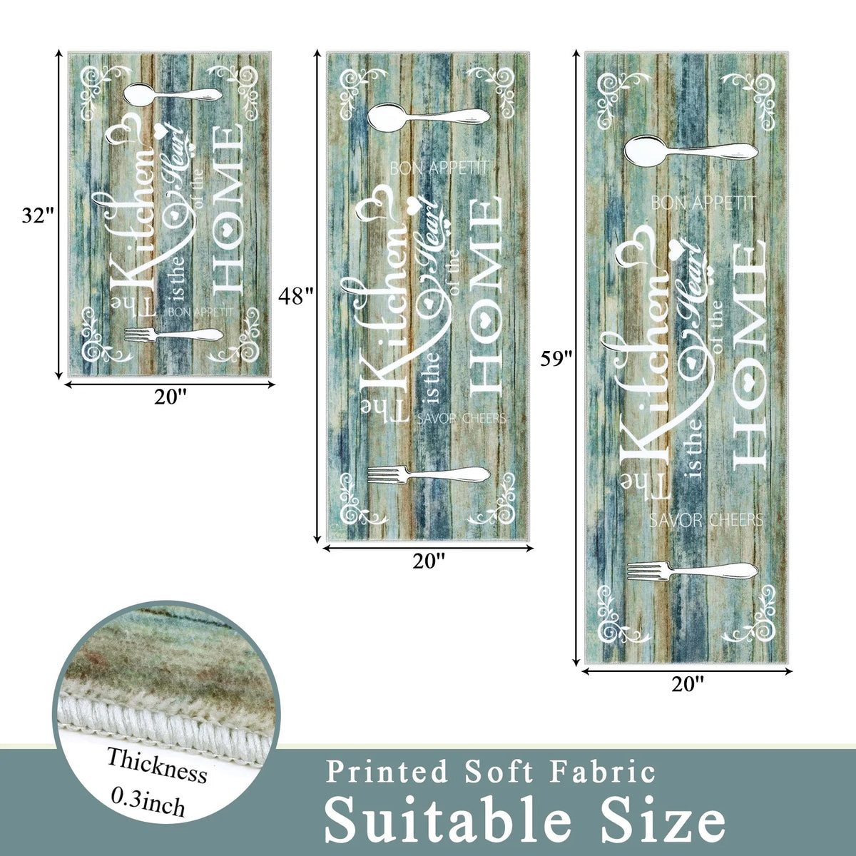 MeyJey Farmhouse Kitchen Rug Set, 3 Piece Non-Slip Kitchen Mat Machine Washable Runner Rug for Home Floor and Living Room, Washed