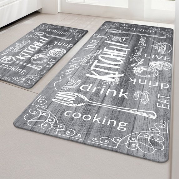 MeyJey Farmhouse Kitchen Rug Set of 2, Non-Slip Anti-Fatigue Waterproof Cushioned Mat for Kitchen, Dining & Laundry Room, 18"x30"+18"x48"