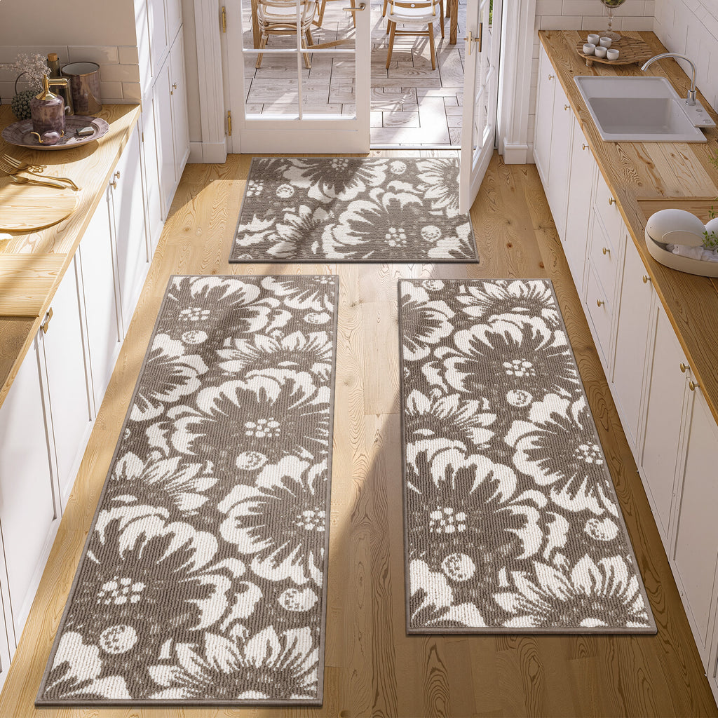 MeyJey Vintage Kitchen Rug Set, 3 Piece Runner Rug Non Slip Washable Farmhouse Hallway Rug for Kitchen/Laundry Room
