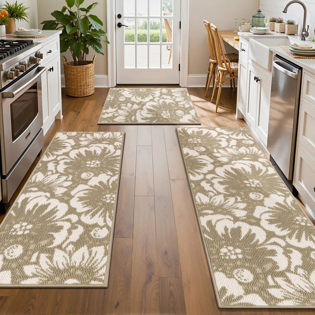 MeyJey Vintage Kitchen Rug Set, 3 Piece Runner Rug Non Slip Washable Farmhouse Hallway Rug for Kitchen/Laundry Room