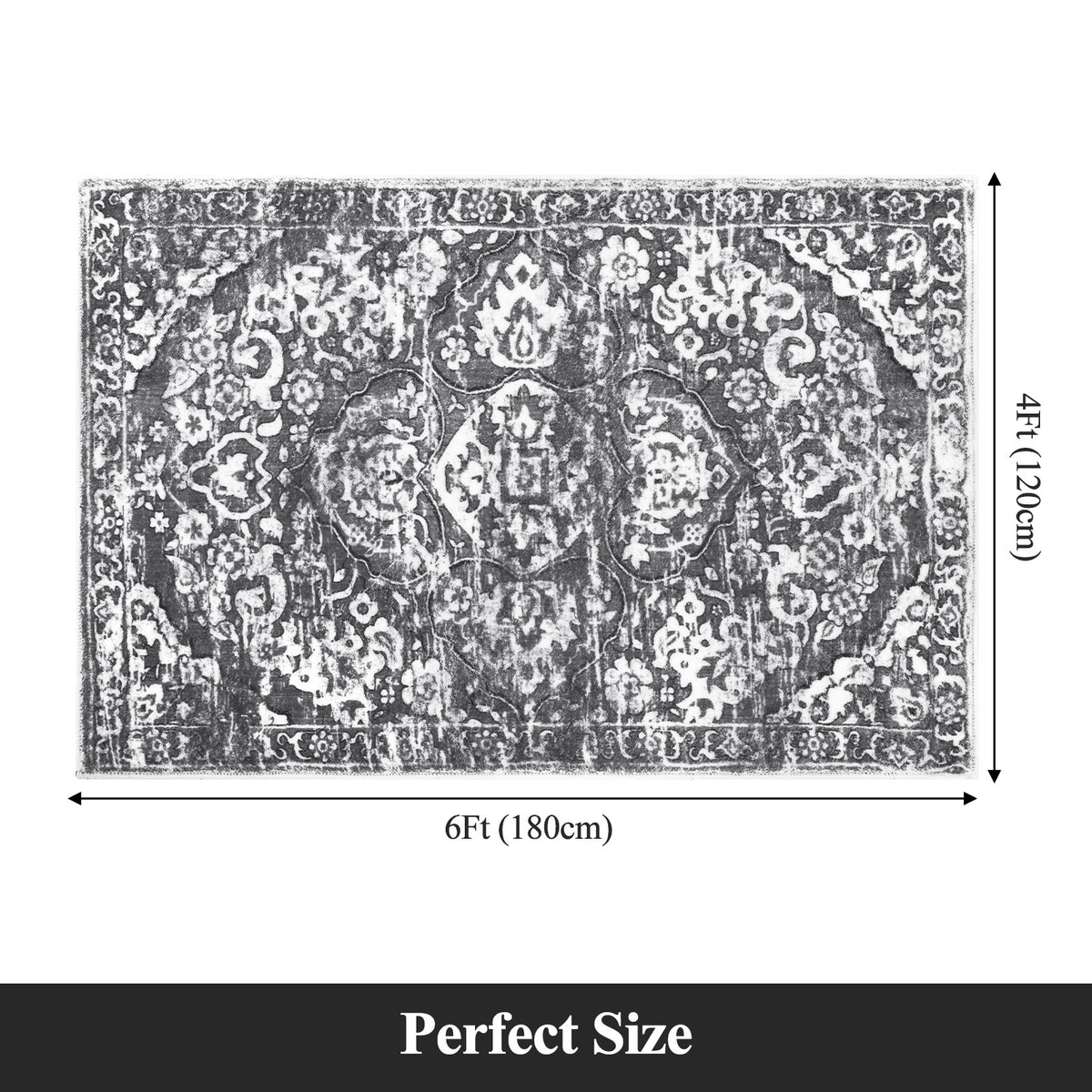 MeyJey Boho Indoor Hallway Runner Rug, Oriental Non Slip Machine Washable Area Rug Distressed Vintage Floor Carpet for Bedroom Kitchen Dinning/Living/Laundry Room, Gray