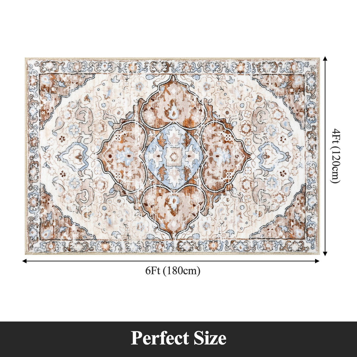 MeyJey Boho Indoor Hallway Runner Rug Oriental Non Slip Machine Washable Area Rug Distressed Vintage Floor Carpet for Bedroom Kitchen Dinning/Living/Laundry Room