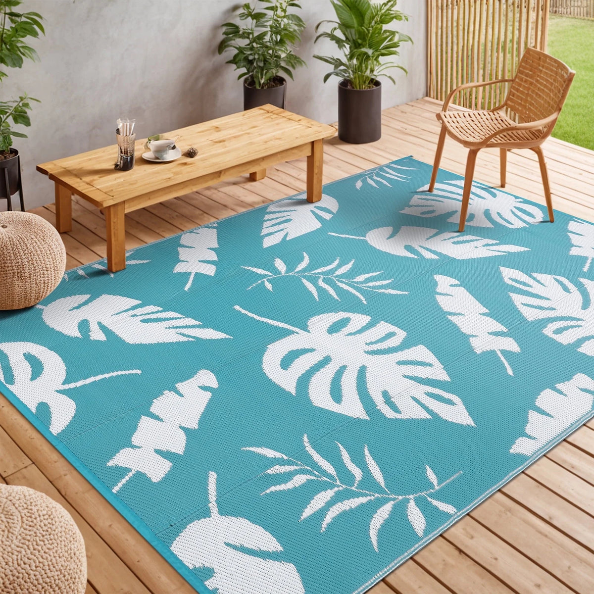 MeyJey Outdoor Rug, 6'x9' Reversible Waterproof Area Rug, Plastic Mat for RV Patio Camping