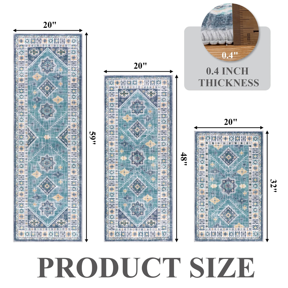 eyJey Vintage Kitchen Rug Set, 3 Piece Non-Slip Kitchen Mat Machine Washable Runner Rug for Home Floor and Living Room