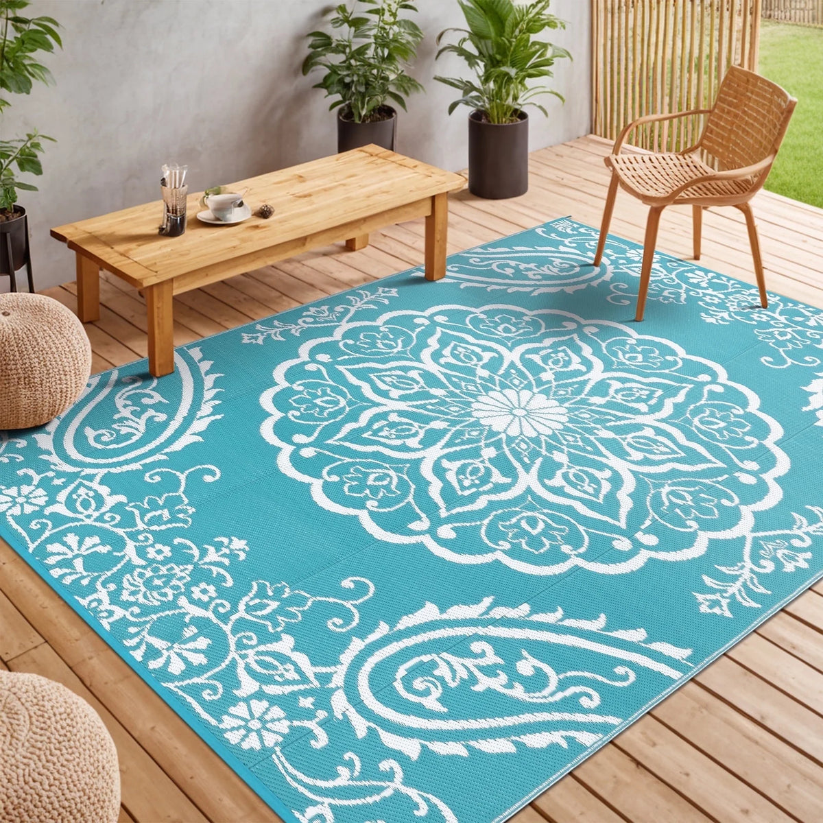 MeyJey Outdoor Rug, Reversible Waterproof Area Rug, Plastic Mat for RV Patio Camping