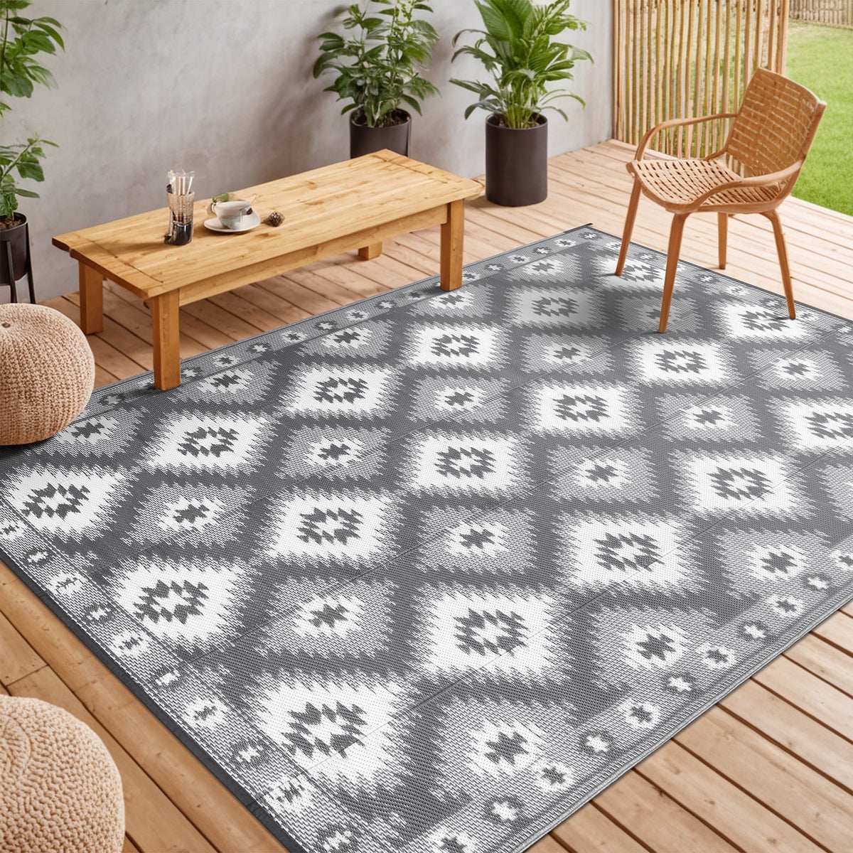 MeyJey Outdoor Rug Reversible Waterproof Oversize Indoor/Outdoor Plastic Mat for RV, Camping, Patio, Gray
