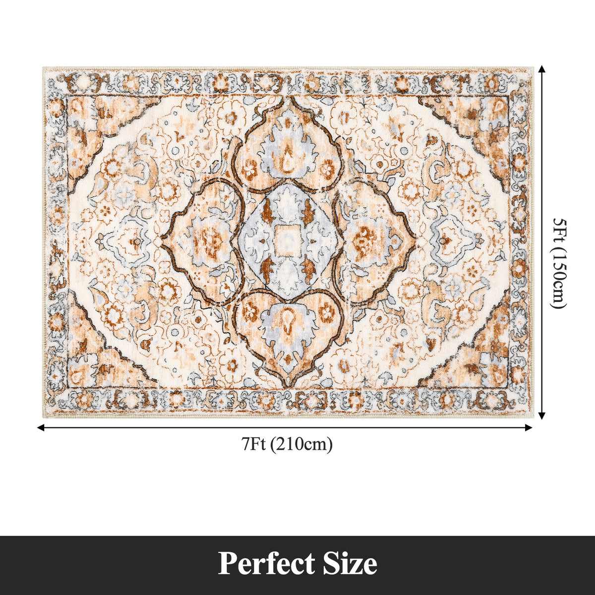 MeyJey Boho Indoor Hallway Runner Rug, Oriental Non Slip Machine Washable Area Rug Distressed Vintage Floor Carpet for Bedroom Kitchen Dinning/Living/Laundry Room, Cream/Orange
