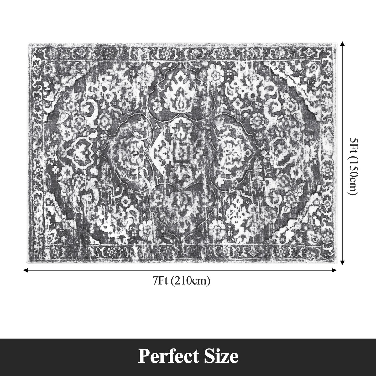 MeyJey Boho Indoor Hallway Runner Rug, Oriental Non Slip Machine Washable Area Rug Distressed Vintage Floor Carpet for Bedroom Kitchen Dinning/Living/Laundry Room, Gray
