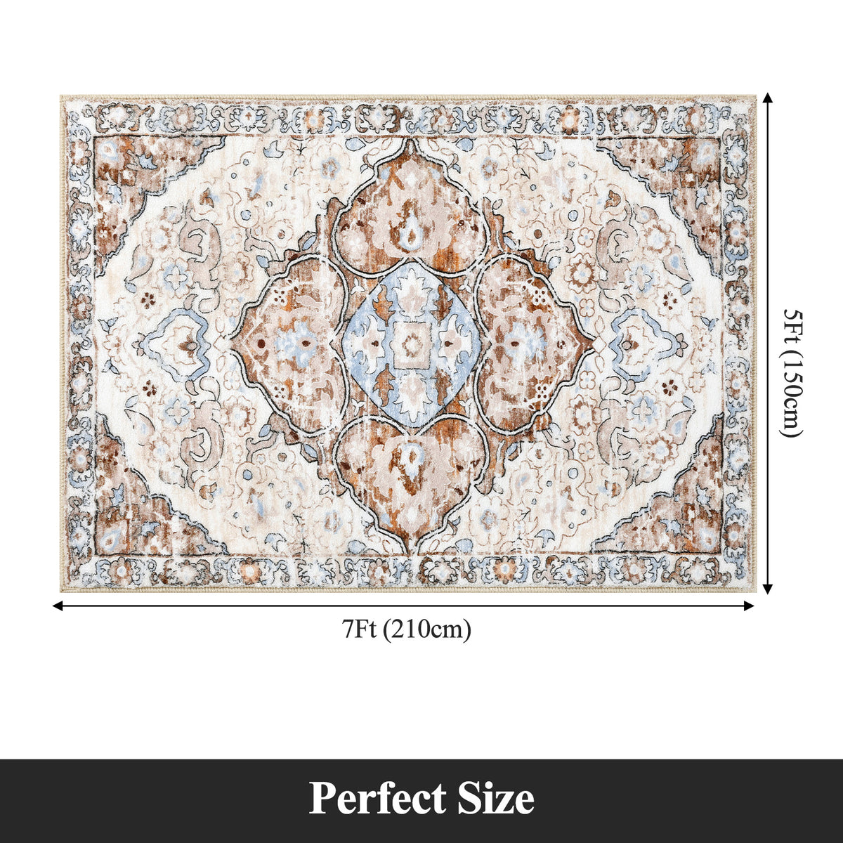 MeyJey Boho Indoor Hallway Runner Rug Oriental Non Slip Machine Washable Area Rug Distressed Vintage Floor Carpet for Bedroom Kitchen Dinning/Living/Laundry Room