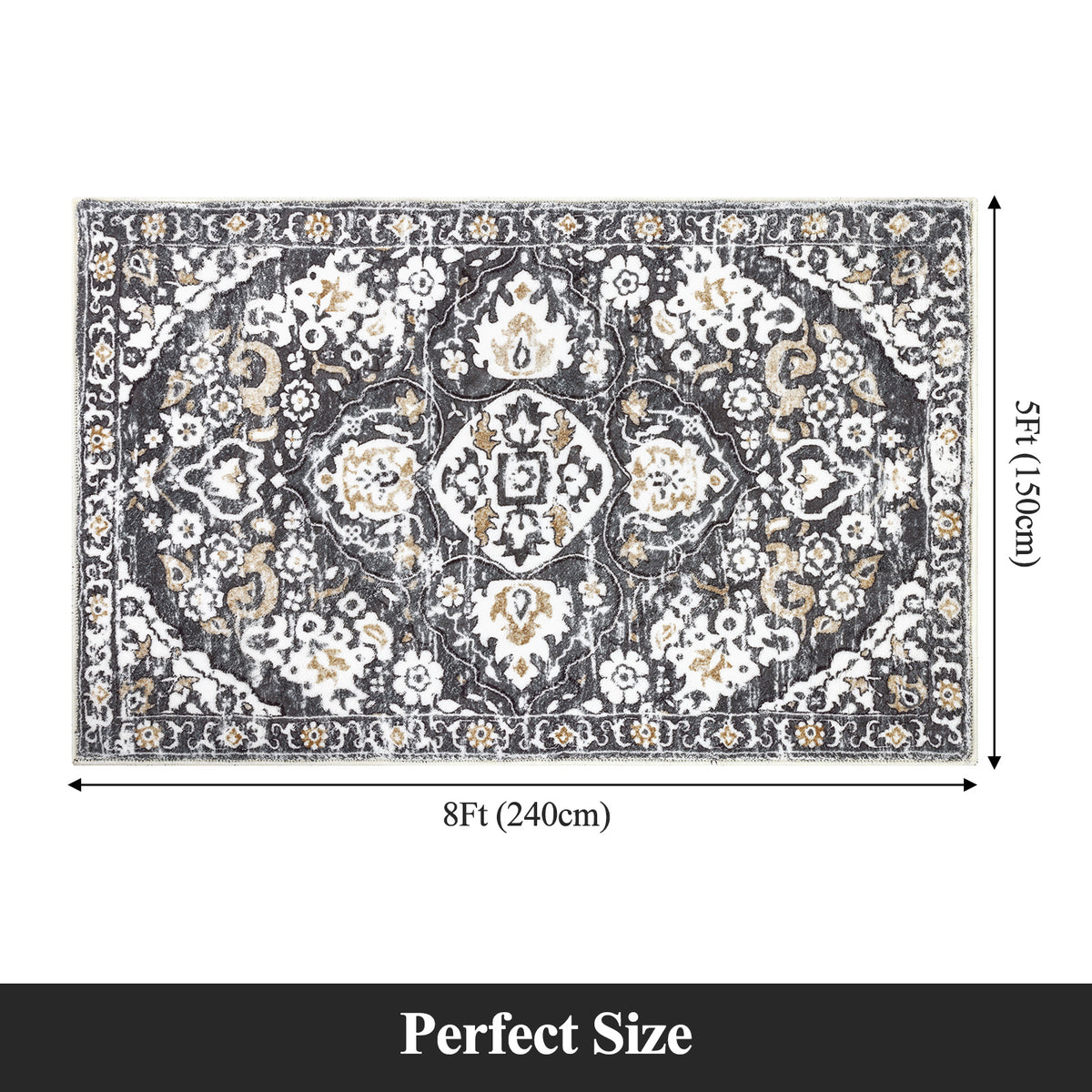 MeyJey Boho Indoor Hallway Runner Rug, Oriental Non Slip Machine Washable Area Rug Distressed Vintage Floor Carpet for Bedroom Kitchen Dinning/Living/Laundry Room