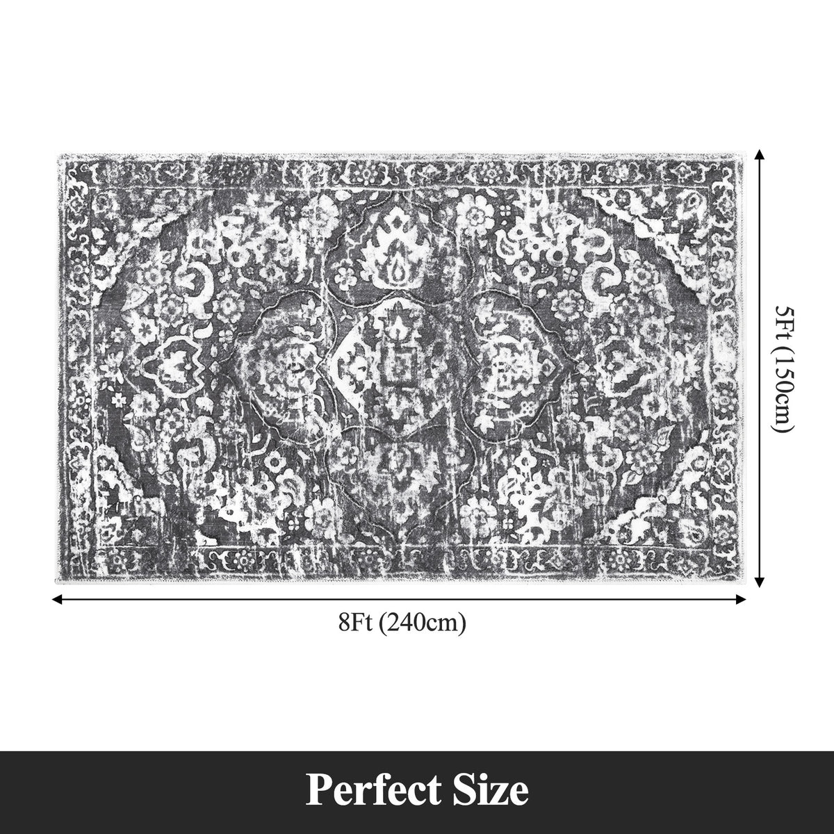 MeyJey Boho Indoor Hallway Runner Rug, Oriental Non Slip Machine Washable Area Rug Distressed Vintage Floor Carpet for Bedroom Kitchen Dinning/Living/Laundry Room, Gray