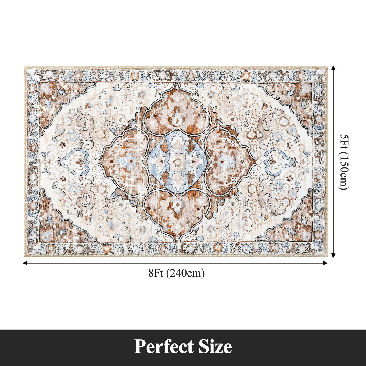 MeyJey Boho Indoor Hallway Runner Rug Oriental Non Slip Machine Washable Area Rug Distressed Vintage Floor Carpet for Bedroom Kitchen Dinning/Living/Laundry Room