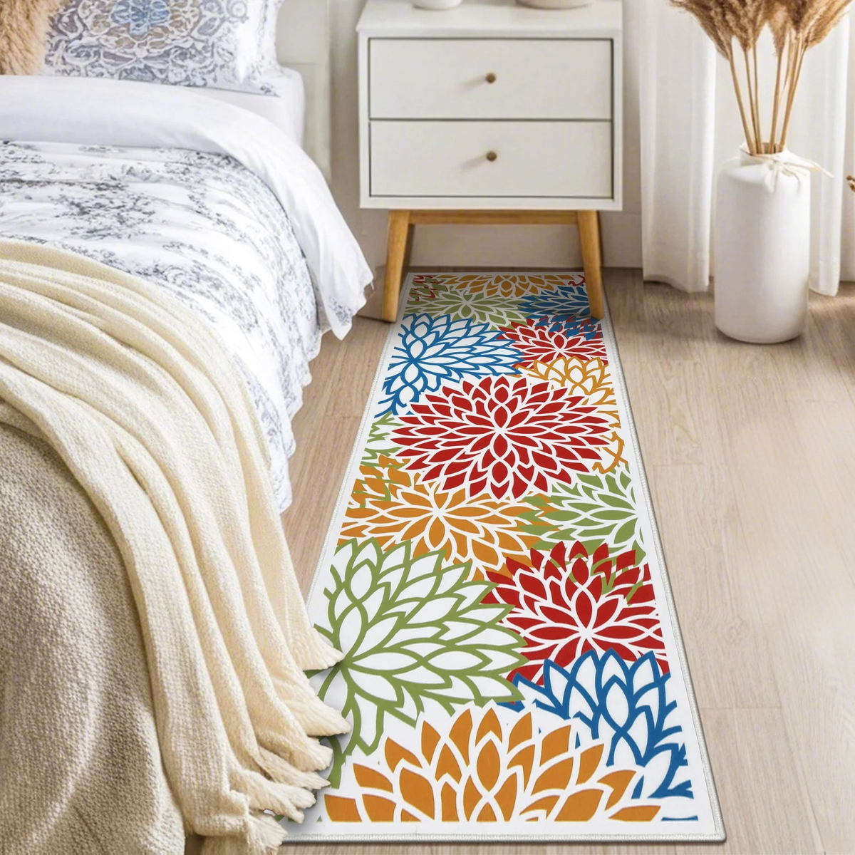 MeyJey 2'x8' Floral Runner Rug for Hallways, Oriental Non Slip Machine Washable Area Rugs Vintage Floor Carpet for Bedroom Kitchen Dinning/Living/Laundry Room, Red/Orange