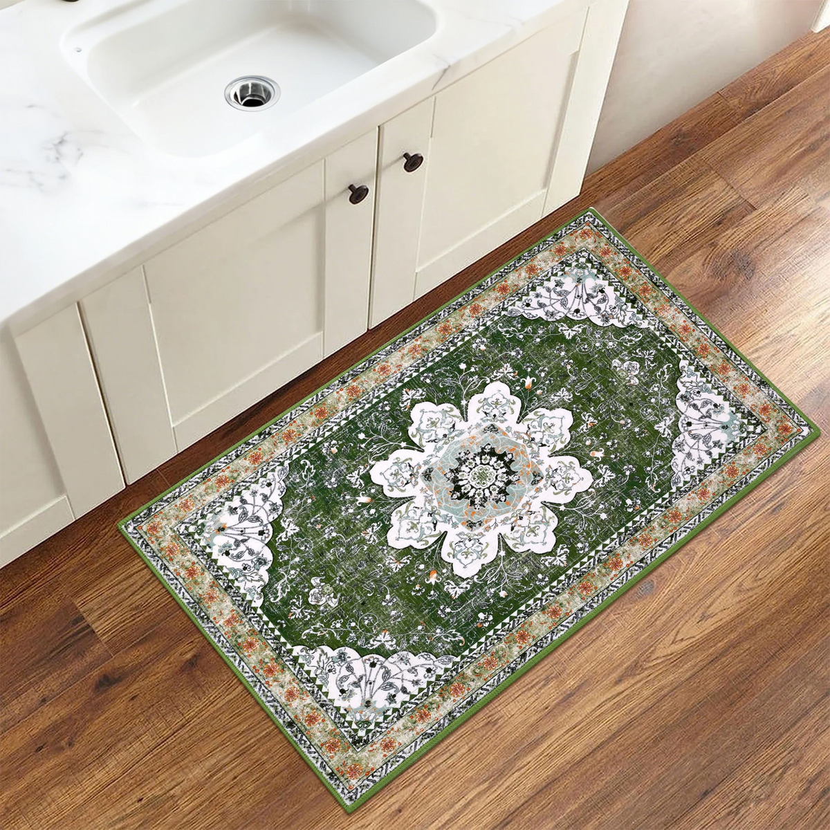 MeyJey Oriental Indoor Living Room Area Rug 2'x3', Non-Slip Machine Washable Vintage Floor Carpet for Bedroom Dining Kitchen Hallway Nursery, Green