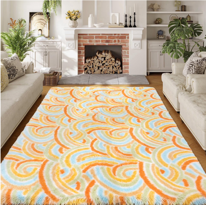 MeyJey Shag Area Rug, 6’x9’ Soft Fluffy Area Rugs for Living Room Bedroom Decor Carpet, Orange