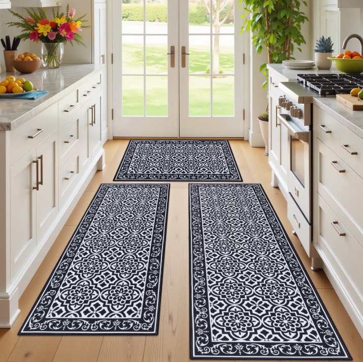 MeyJey Kitchen Rug Set 3 Piece, Non Slip Machine Washable Mats for Home Floor and Living Room