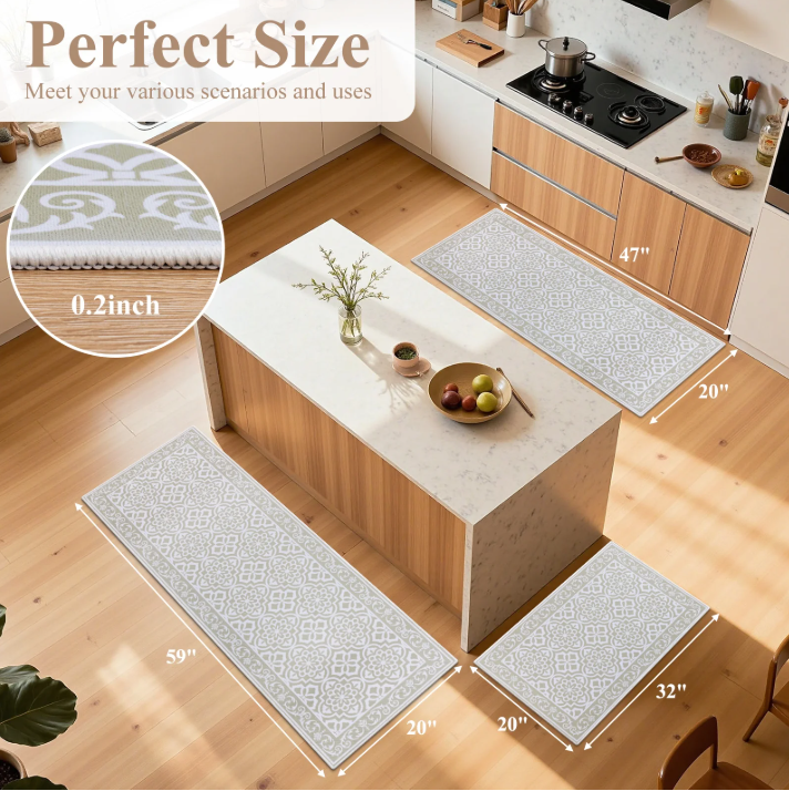 MeyJey Kitchen Rug Set 3 Piece, Non Slip Machine Washable Mats for Home Floor and Living Room