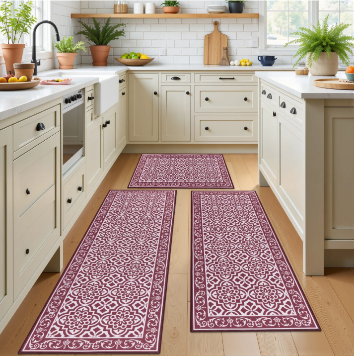 MeyJey Kitchen Rug Set 3 Piece, Non Slip Machine Washable Mats for Home Floor and Living Room