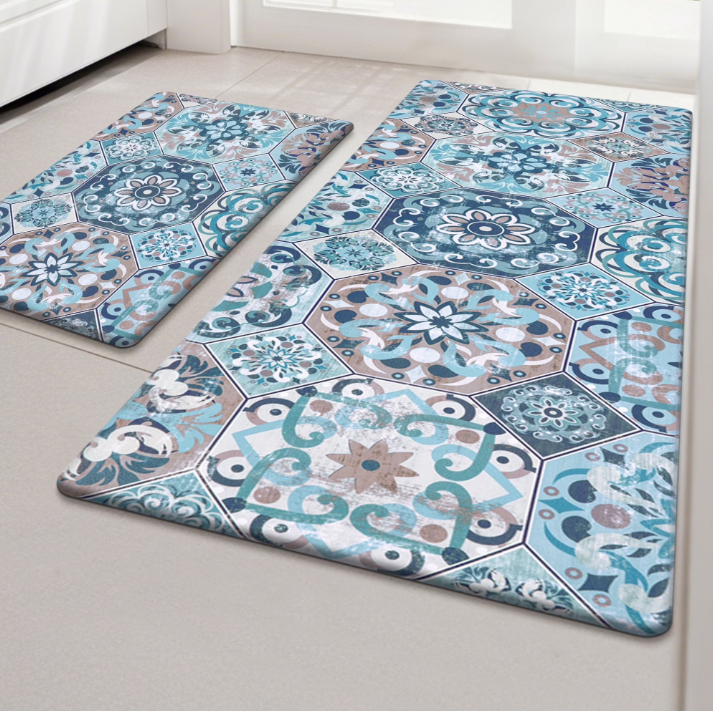 MeyJey Boho Kitchen Rug Set of 2, Non-Slip Anti-Fatigue Waterproof Cushioned Mat for Kitchen, Dining & Laundry Room, 18"x30"+18"x48"