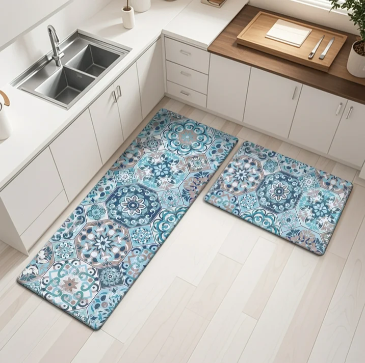 MeyJey Boho Kitchen Rug Set of 2, Non-Slip Anti-Fatigue Waterproof Cushioned Mat for Kitchen, Dining & Laundry Room, 18"x30"+18"x48"