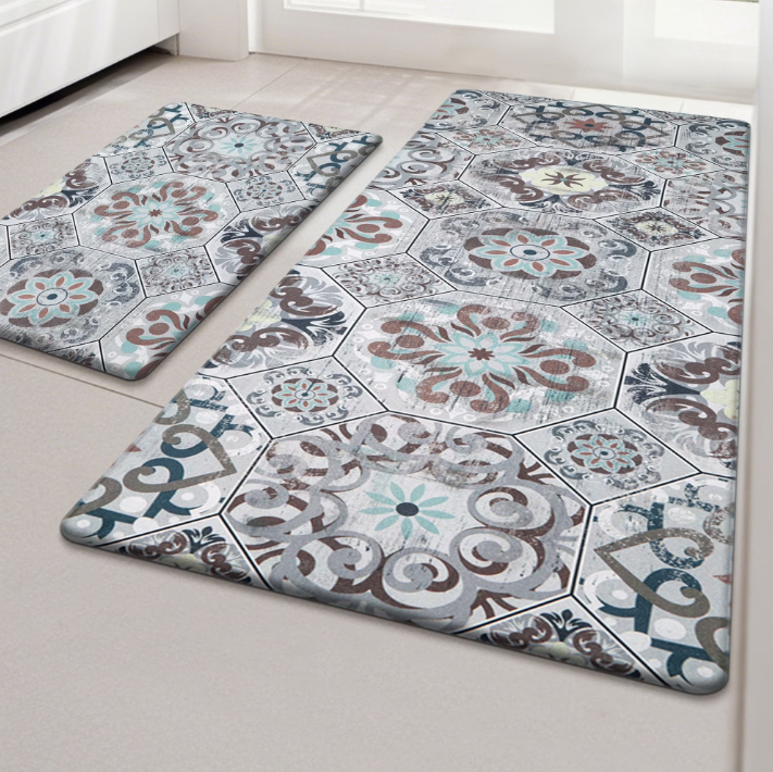 MeyJey Boho Kitchen Rug Set of 2, Non-Slip Anti-Fatigue Waterproof Cushioned Mat for Kitchen, Dining & Laundry Room, 18"x30"+18"x48"