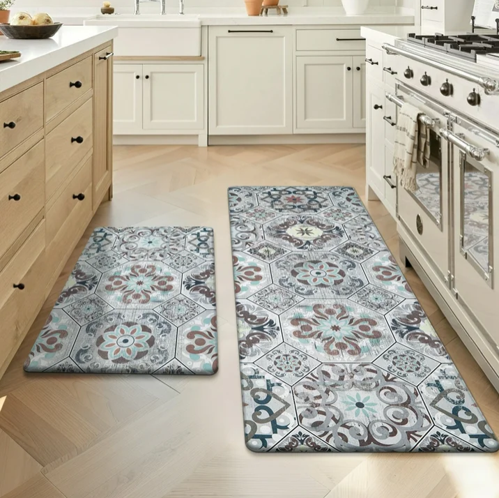 MeyJey Boho Kitchen Rug Set of 2, Non-Slip Anti-Fatigue Waterproof Cushioned Mat for Kitchen, Dining & Laundry Room, 18"x30"+18"x48"