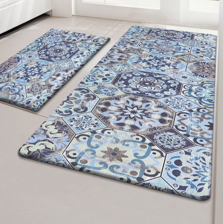 MeyJey Boho Kitchen Rug Set of 2, Non-Slip Anti-Fatigue Waterproof Cushioned Mat for Kitchen, Dining & Laundry Room, 18"x30"+18"x48"