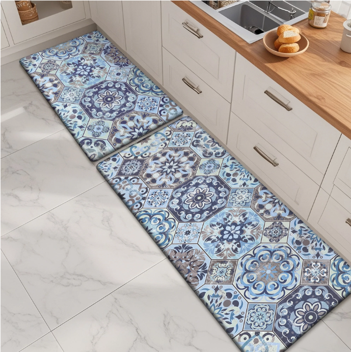 MeyJey Boho Kitchen Rug Set of 2, Non-Slip Anti-Fatigue Waterproof Cushioned Mat for Kitchen, Dining & Laundry Room, 18"x30"+18"x48"
