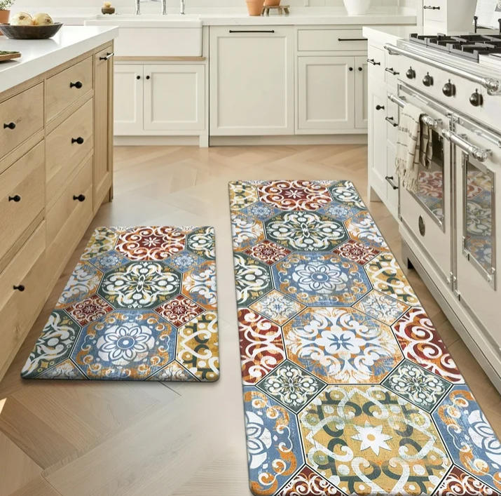MeyJey Boho Kitchen Rug Set of 2, Non-Slip Anti-Fatigue Waterproof Cushioned Mat for Kitchen, Dining & Laundry Room, 20"x31.5"+20"x59" Red/Orange/Yellow