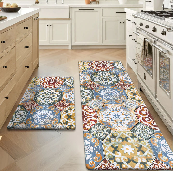MeyJey Boho Kitchen Rug Set of 2, Non-Slip Anti-Fatigue Waterproof Cushioned Mat for Kitchen, Dining & Laundry Room, 20"x31.5"+20"x59" Red/Orange/Yellow