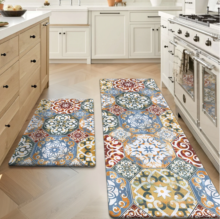 MeyJey Boho Kitchen Rug Set of 2, Non-Slip Anti-Fatigue Waterproof Cushioned Mat for Kitchen, Dining & Laundry Room, 20"x31.5"+20"x59" Red/Orange/Yellow