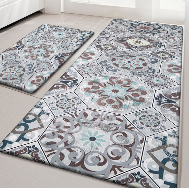MeyJey Boho Kitchen Rug Set of 2, Non-Slip Anti-Fatigue Waterproof Cushioned Mat for Kitchen, Dining & Laundry Room, 20"x31.5"+20"x59"