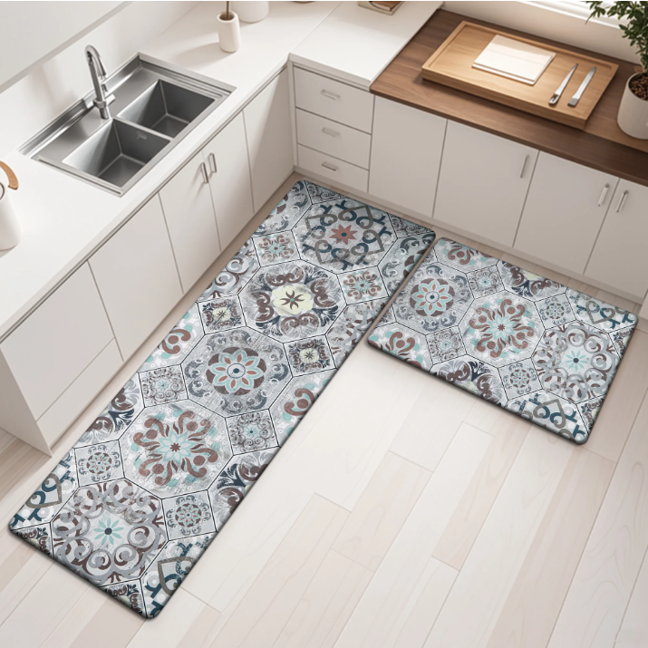 MeyJey Boho Kitchen Rug Set of 2, Non-Slip Anti-Fatigue Waterproof Cushioned Mat for Kitchen, Dining & Laundry Room, 20"x31.5"+20"x59"