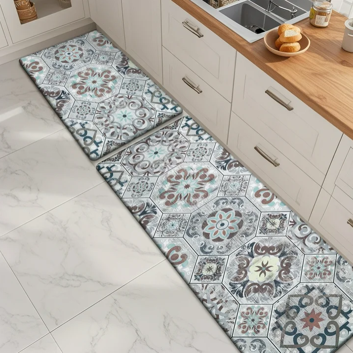 MeyJey Boho Kitchen Rug Set of 2, Non-Slip Anti-Fatigue Waterproof Cushioned Mat for Kitchen, Dining & Laundry Room, 20"x31.5"+20"x59"