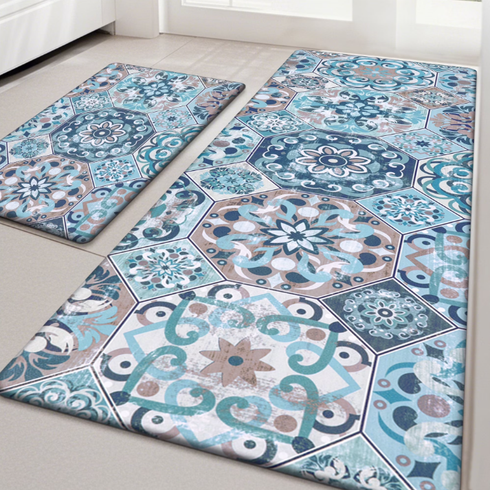 MeyJey Boho Kitchen Rug Set of 2, Non-Slip Anti-Fatigue Waterproof Cushioned Mat for Kitchen, Dining & Laundry Room, 20"x31.5"+20"x59"