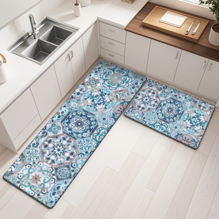 MeyJey Boho Kitchen Rug Set of 2, Non-Slip Anti-Fatigue Waterproof Cushioned Mat for Kitchen, Dining & Laundry Room, 20"x31.5"+20"x59"