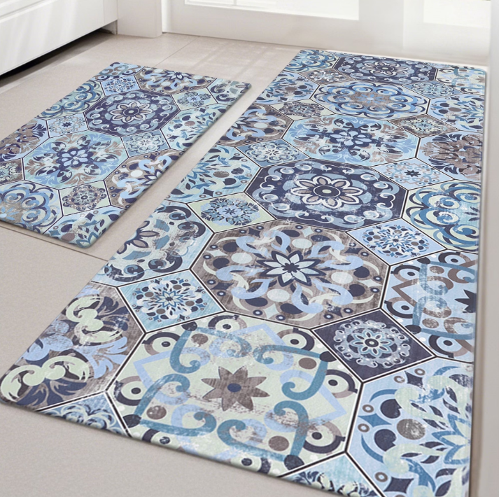 MeyJey Boho Kitchen Rug Set of 2, Non-Slip Anti-Fatigue Waterproof Cushioned Mat for Kitchen, Dining & Laundry Room, 20"x31.5"+20"x59"