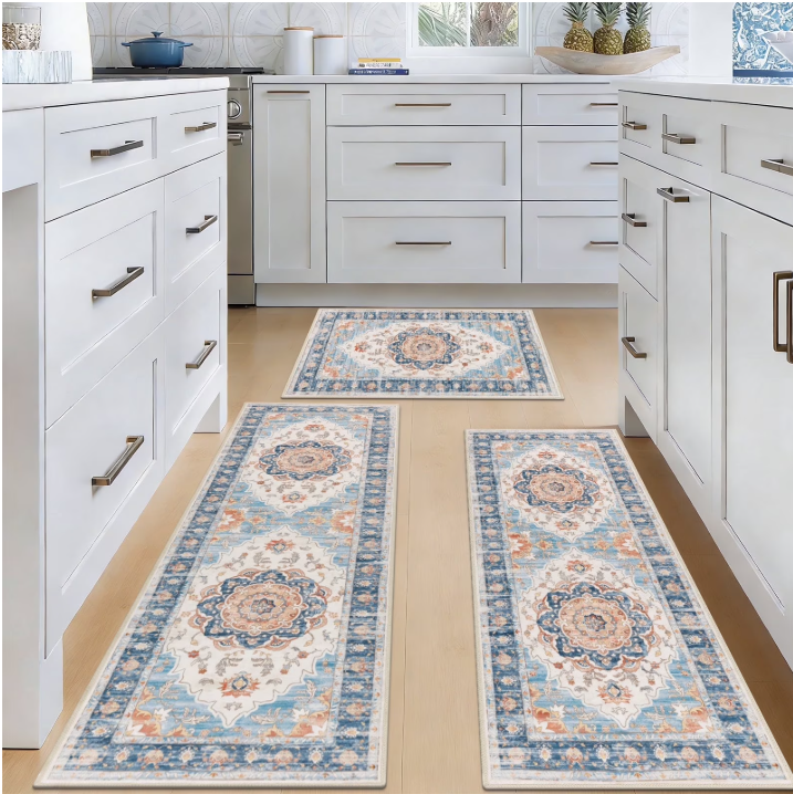 MeyJey Kitchen Rug Set 3 Piece, Non Slip Kitchen Floor Mats Machine Washable Mats for Home Floor and Living Room