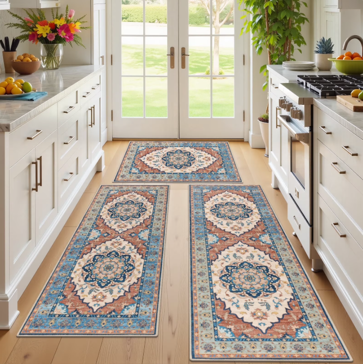 MeyJey Kitchen Rug Set 3 Piece, Non Slip Kitchen Floor Mats Machine Washable Mats for Home Floor and Living Room