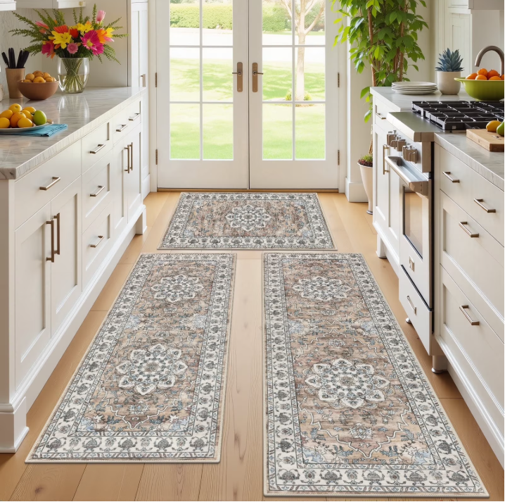 MeyJey Kitchen Rug Set 3 Piece, Non Slip Kitchen Floor Mats Machine Washable Mats for Home Floor and Living Room
