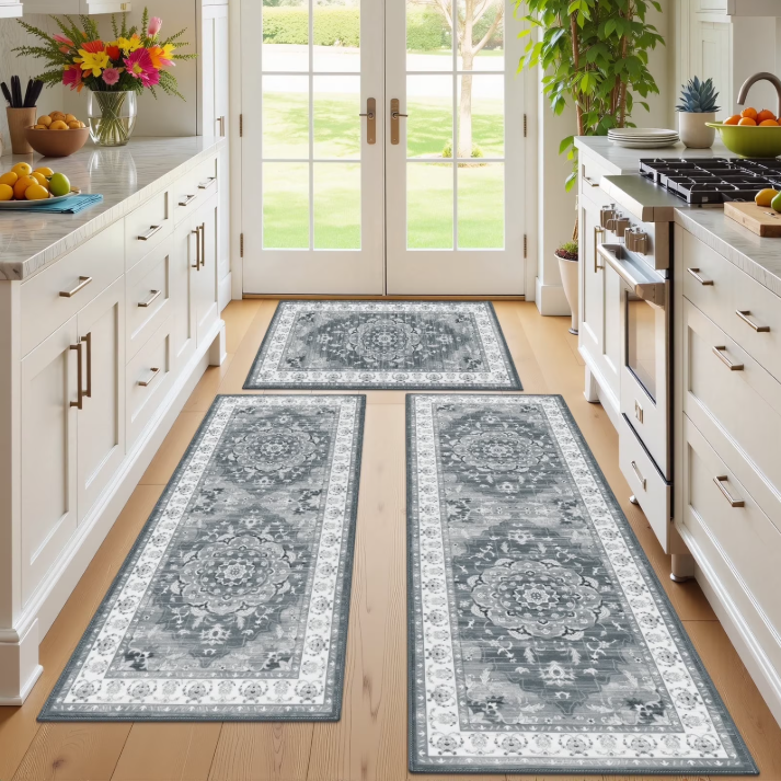 MeyJey Kitchen Rug Set 3 Piece, Non Slip Kitchen Floor Mats Machine Washable Mats for Home Floor and Living Room