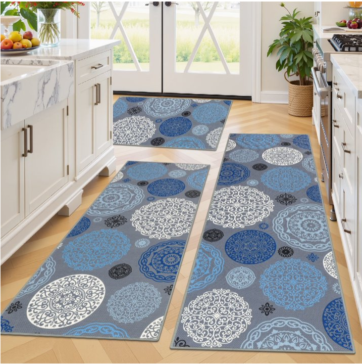 MeyJey Kitchen Rug Set 3 Piece, Non Slip Machine Washable Mats for Home Floor and Living Room
