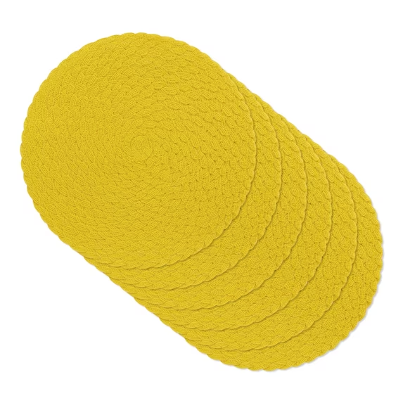 MeyJey 15" Braid Round Placemat Set of 6, Large Cotton Woven Non-Slip Placemat Set of 6 Heat Resistant Placemat 6 Piece, Yellow