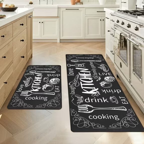 MeyJey Farmhouse Kitchen Rug Set of 2, Non-Slip Anti-Fatigue Waterproof Cushioned Mat for Kitchen, Dining & Laundry Room, 18"x30"+18"x48"