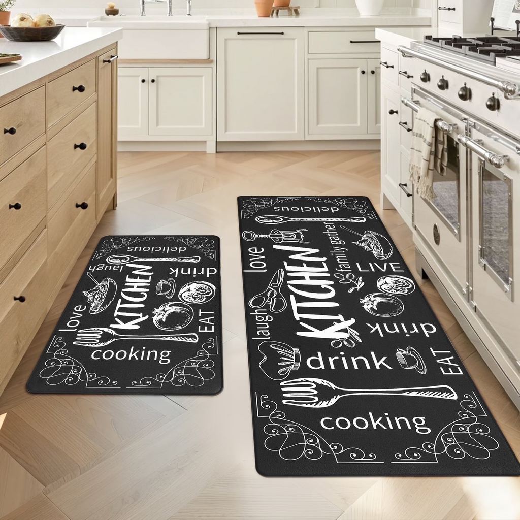 MeyJey Farmhouse Kitchen Rug Set of 2, Non-Slip Anti-Fatigue Waterproof Cushioned Mat for Kitchen, Dining & Laundry Room, 18"x30"+18"x48"
